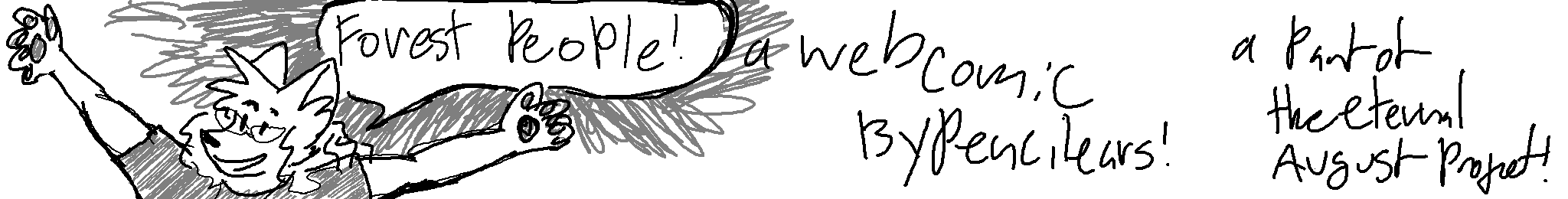 The header: A collection of friends welcoming you to the comic, saying "We're so glad you're here!!"